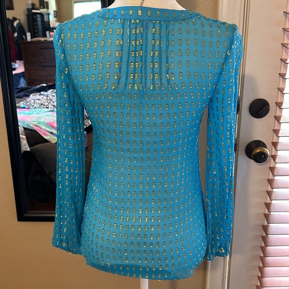 Lilly Pulitzer Women's Tunic Top Colby Silk Clip Metallic Sheer Blouse Blue XS - Picture 4 of 5